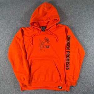 Broken Promises Mens Hoodie Orange Rose Graphic Streetwear Pullover Size Medium